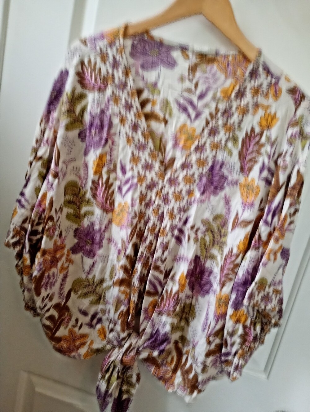 Sky + Sand Floral Tie-Front V-Neck Blouse - Purple & Mustard | 2X